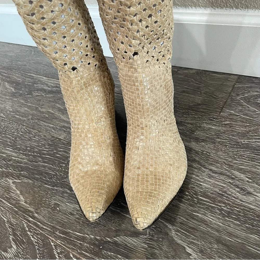 Gianni Barbato Beige Leather Braided Western Boots - Picture 5 of 12